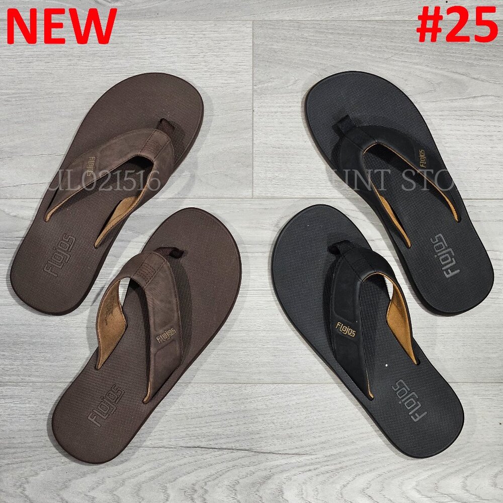 FLOJOS Men's Memory Foam Sandals (Model 25) ~ Black/Brown ~ Size 8 9 10 11 12 13